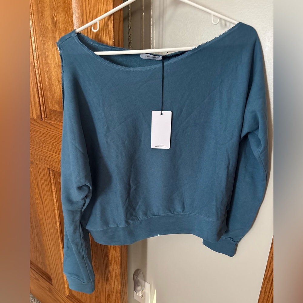 NWT Revolve Lanston One shoulder pullover size XS color is Seaglass